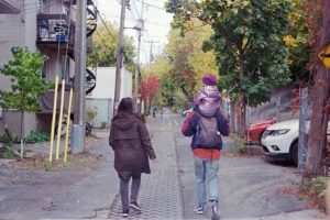 Family walking in the street
